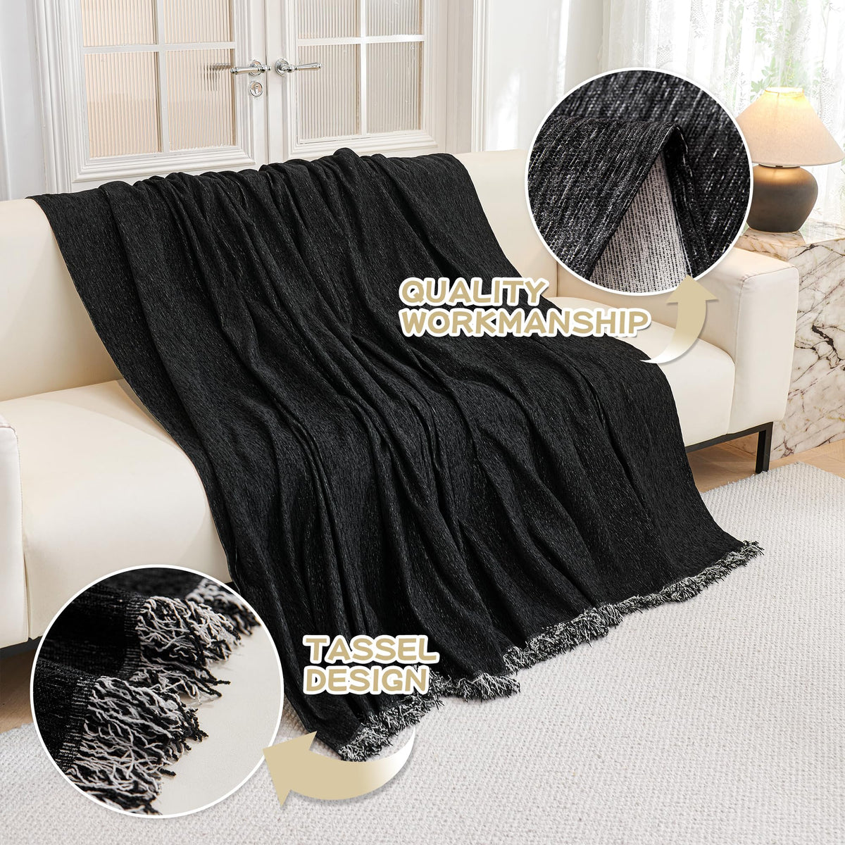 MYSKY HOME chenille fabric close-up highlights thickness, softness, and durability.