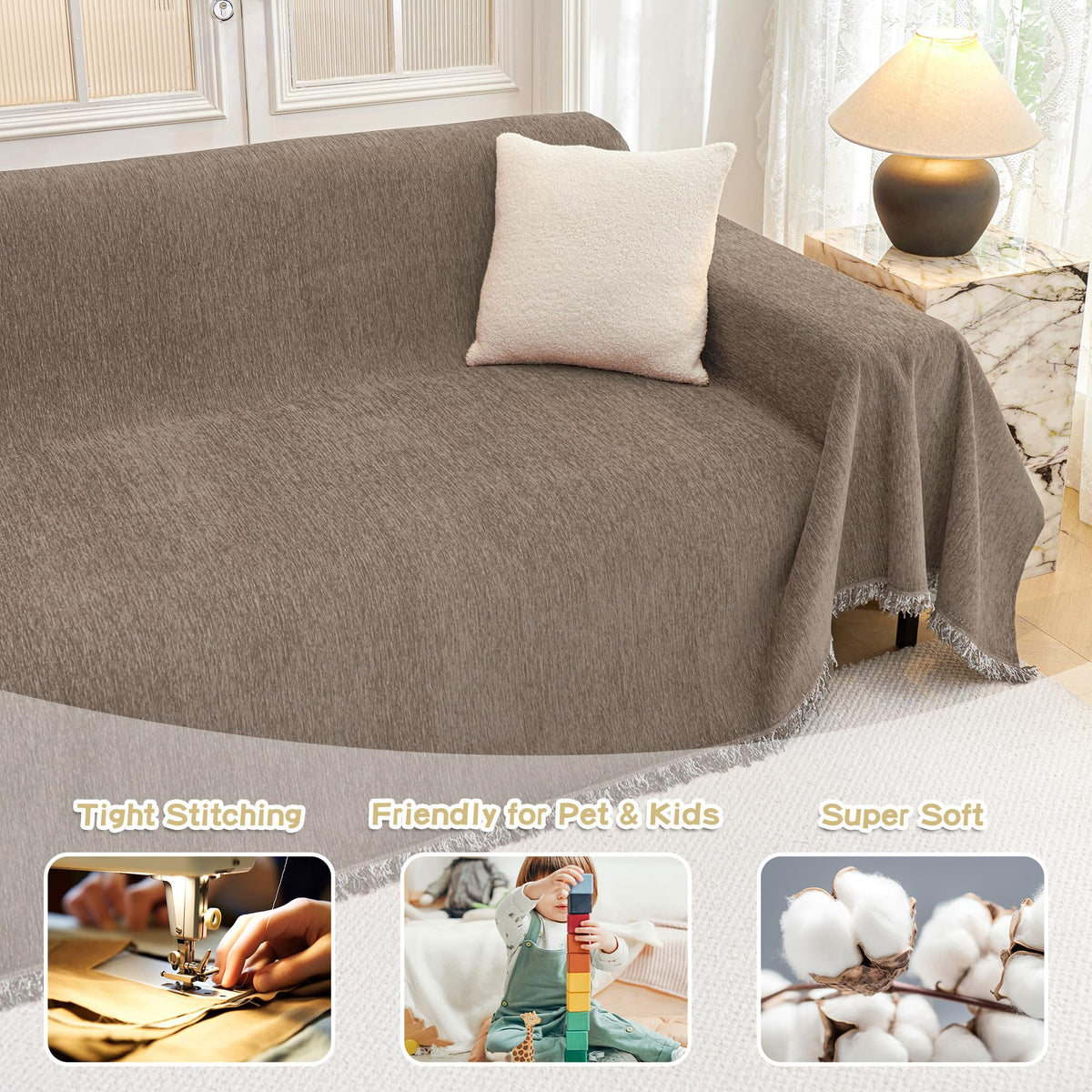 MYSKY HOME tassel-detail couch cover adds subtle decor