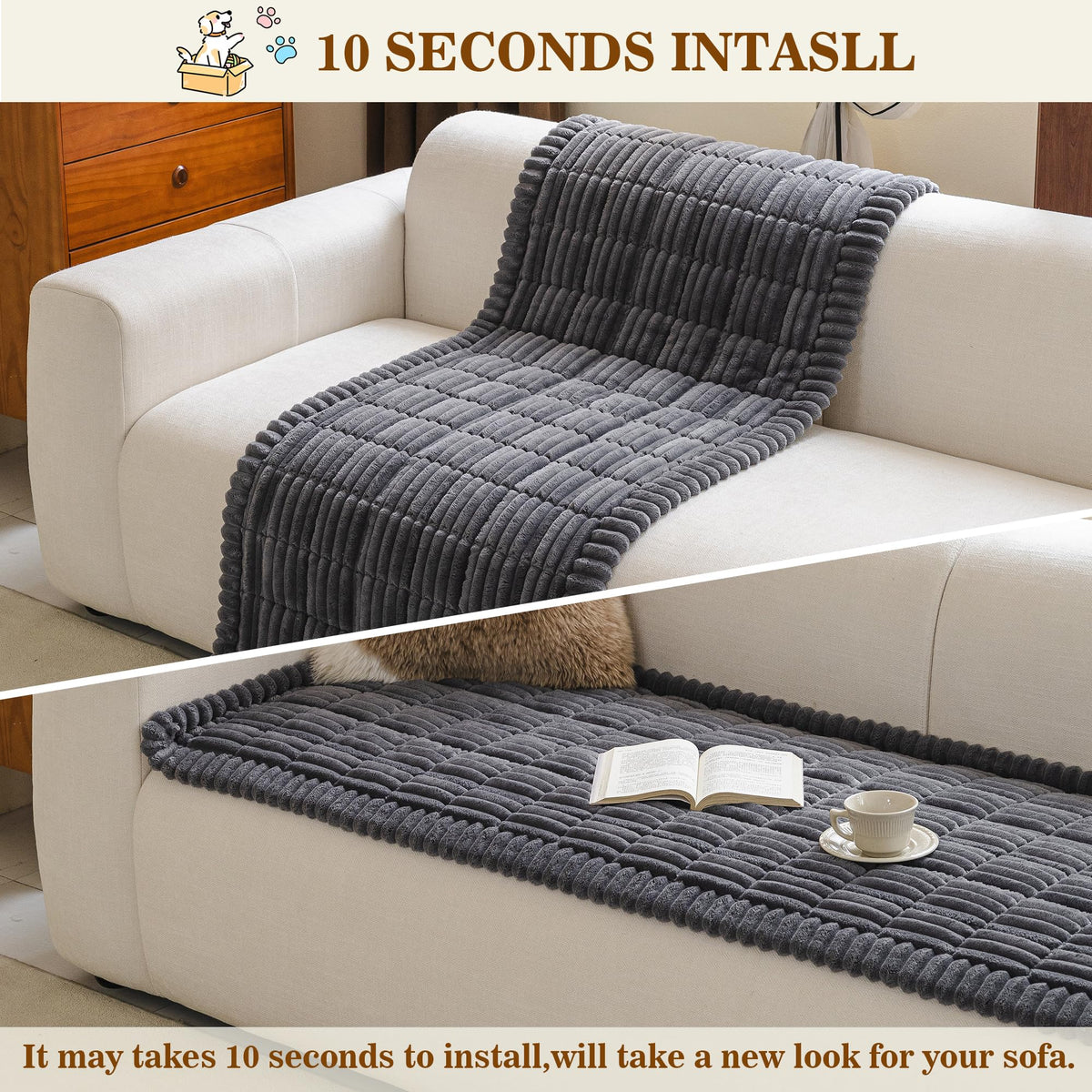 MYSKY HOME couch cover fluffs up after unpacking to restore loft