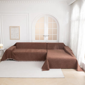 MYSKY HOME easy-install slipcover shown on sofa for quick makeover.