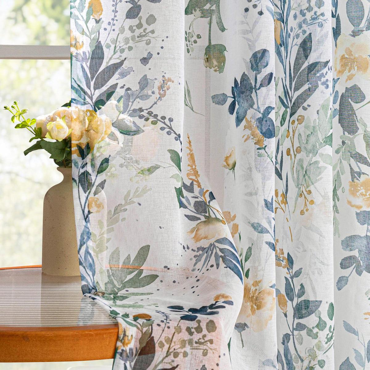 MYSKY HOME floral curtains for living room, 84-inch length, light-filtering privacy.