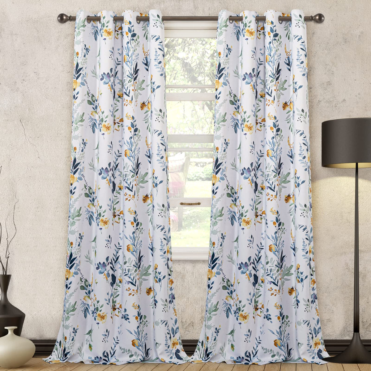 MYSKY HOME floral curtains pattern closeup highlights delicate petals and vibrant color.