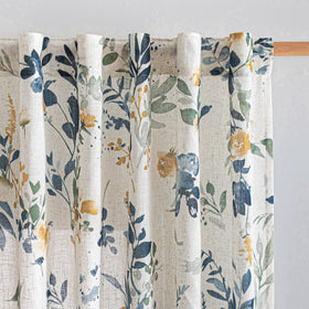 MYSKY HOME floral linen curtains, 84-inch two-panel set, soft drape and privacy.