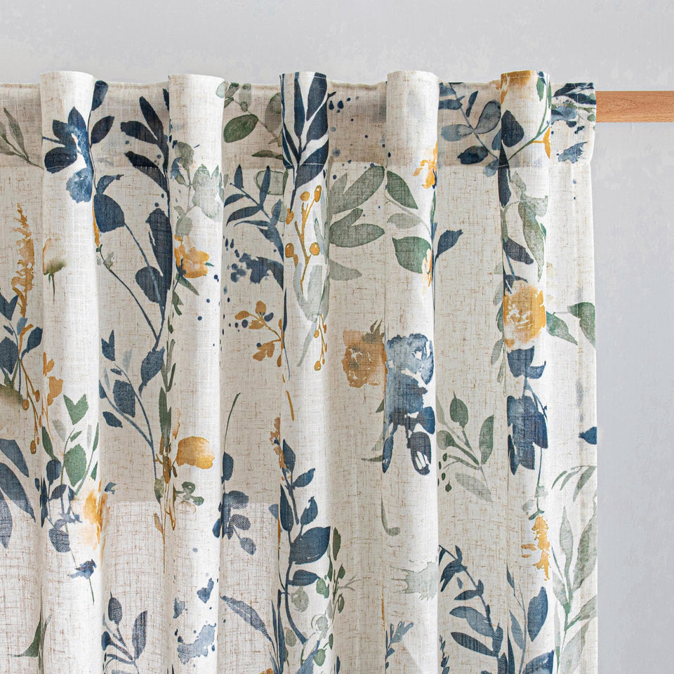 MYSKY HOME floral linen curtains, 84-inch two-panel set, soft drape and privacy.
