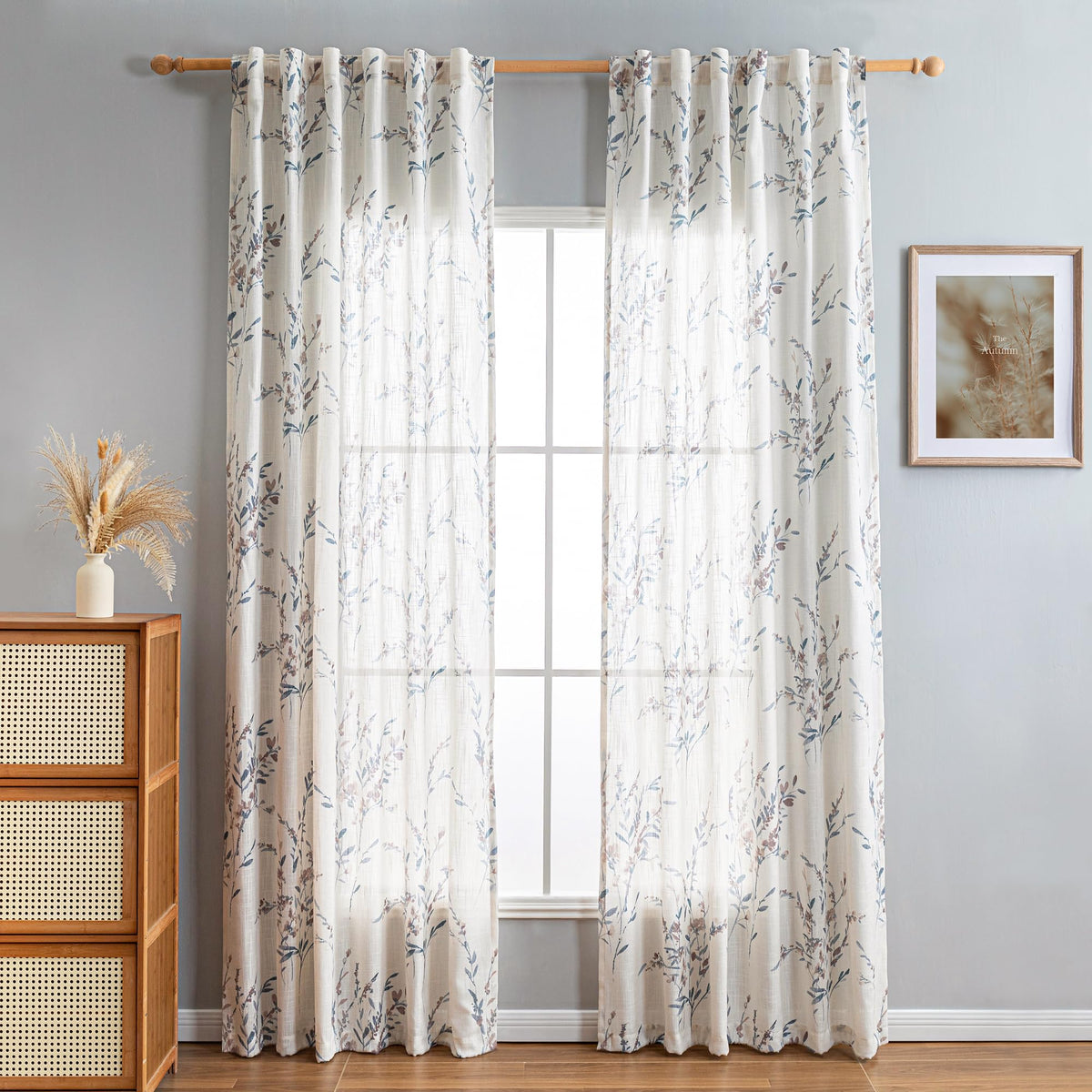 MYSKY HOME floral pattern on natural textured fabric enhances warm farmhouse decor.