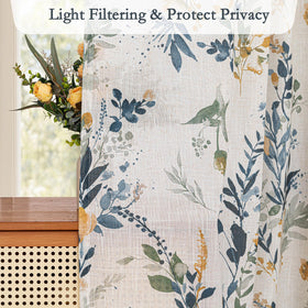 MYSKY HOME living room ambience with floral linen curtains.