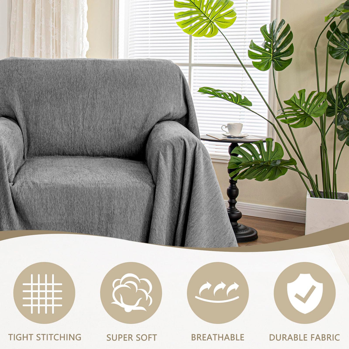 MYSKY HOME loveseat cover 71x102 in dark grey protects upholstery from pet hair