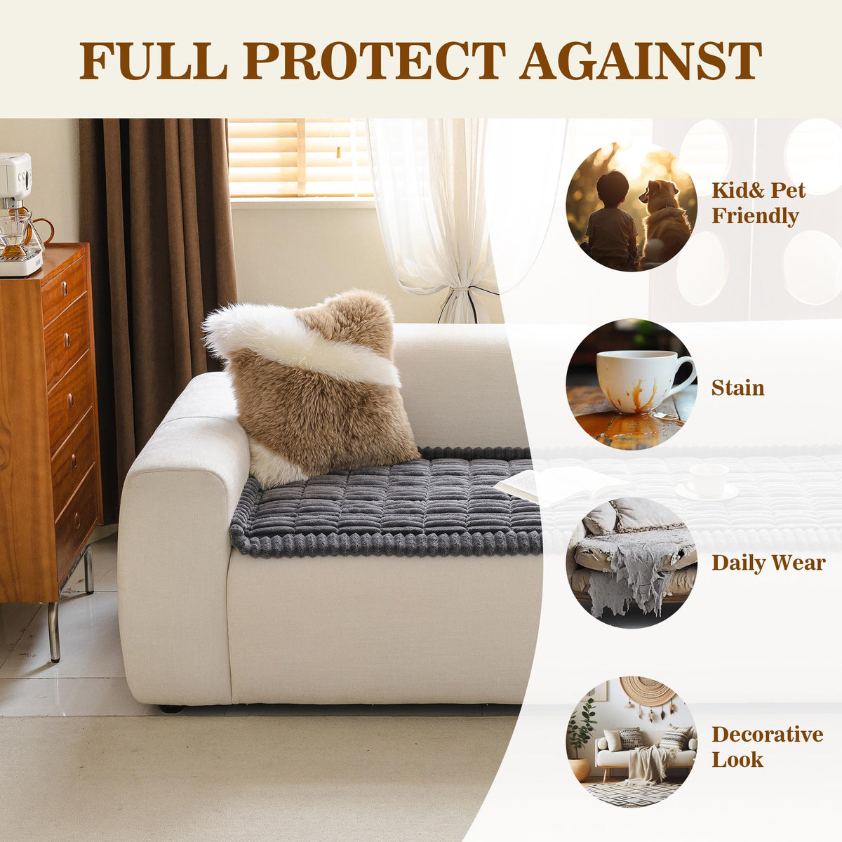 MYSKY HOME sofa cover shows non-slip bottom securing cushions for stable seating.