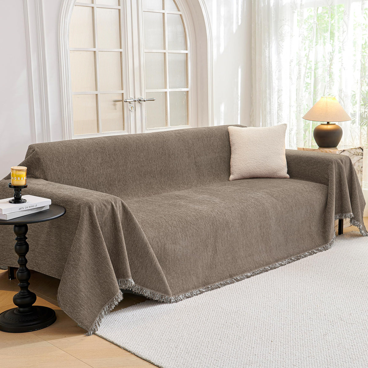 MYSKY HOME oversized sofa cover on 91x150 sofa, durable protection with soft chenille.