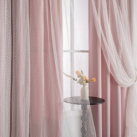 MYSKY HOME pink blackout curtains with polka dot sheer front for softer daylight and privacy.