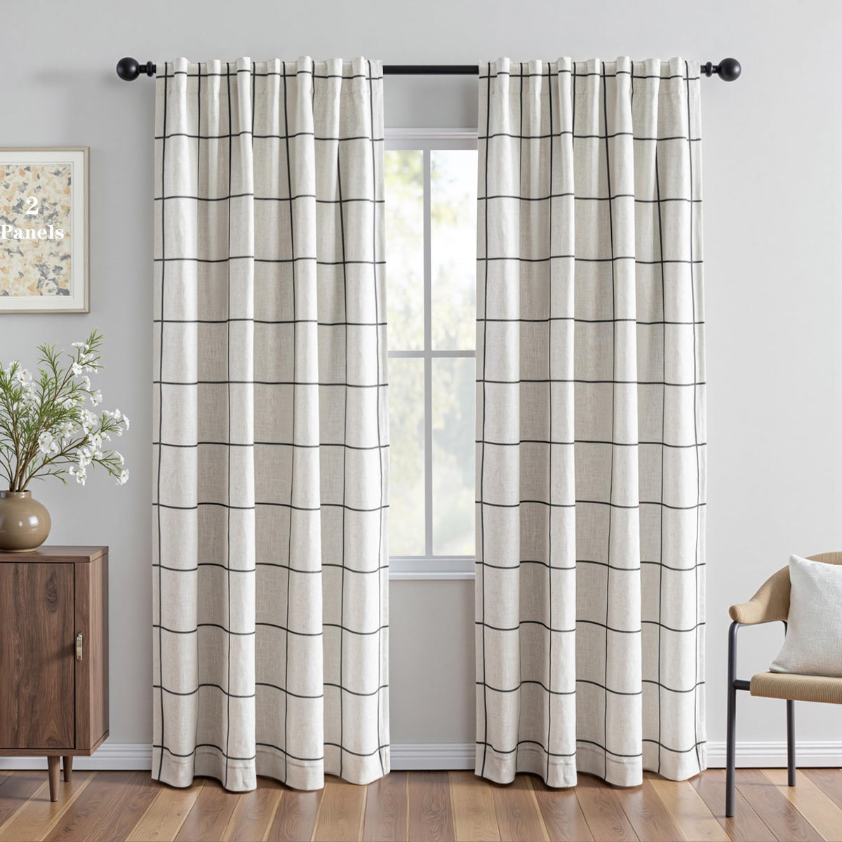 MYSKY HOME plaid blackout curtains with windowpane pattern for privacy and light control.