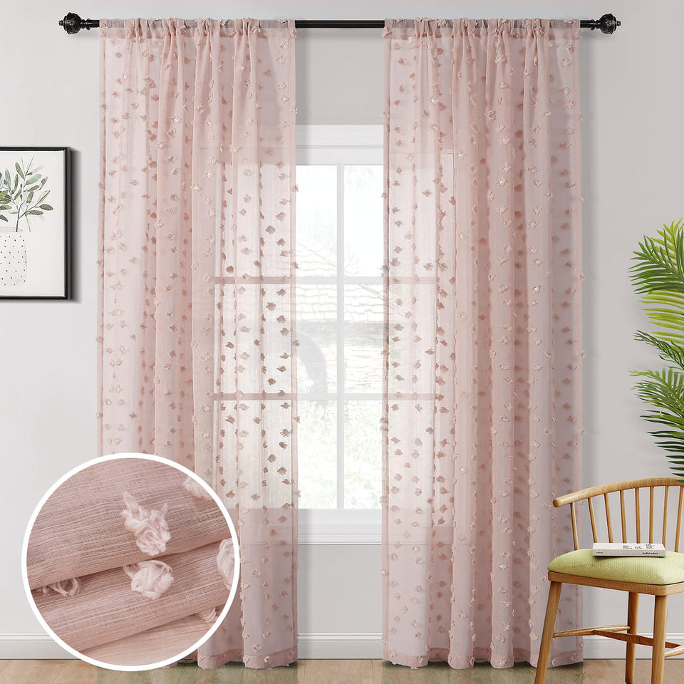MYSKY HOME Pom Pom Pink curtains with rod pocket for easy hanging