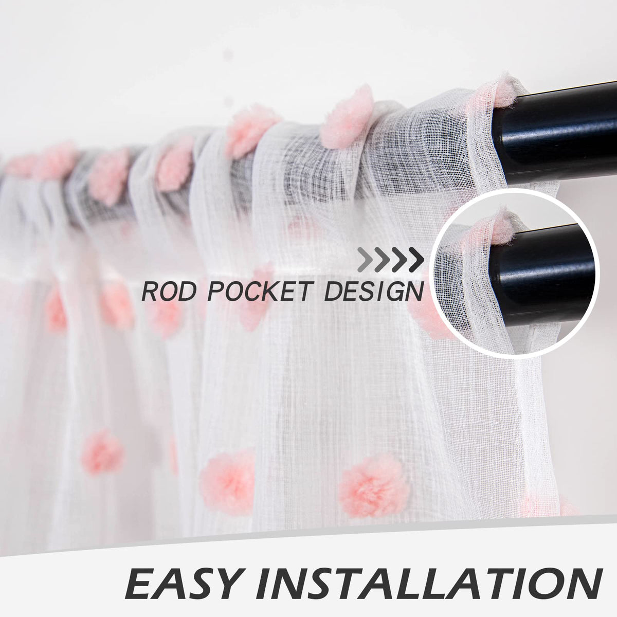 MYSKY HOME pom pom sheer pink curtains for a girls' bedroom with privacy.