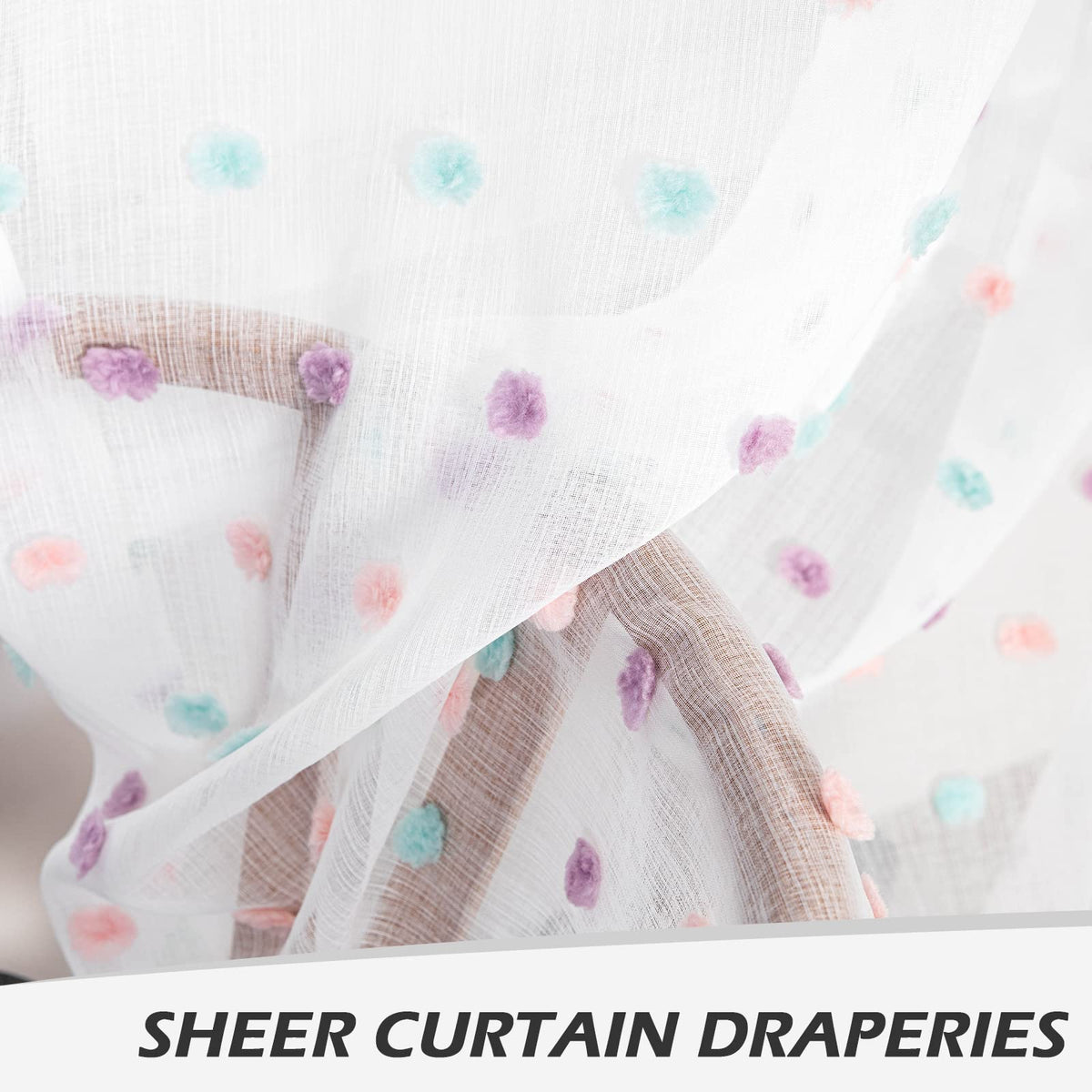 MYSKY HOME Rainbow Pom Pom Curtains suit nursery and kids rooms.