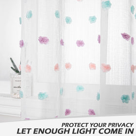 MYSKY HOME Rainbow Pom Pom Curtains create airy room ambiance.