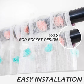 MYSKY HOME Rainbow Pom Pom Curtains filter light for a soft glow.