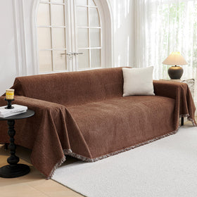 MYSKY HOME sofa cover in chocolate chenille; closeup highlights soft texture and durable weave.