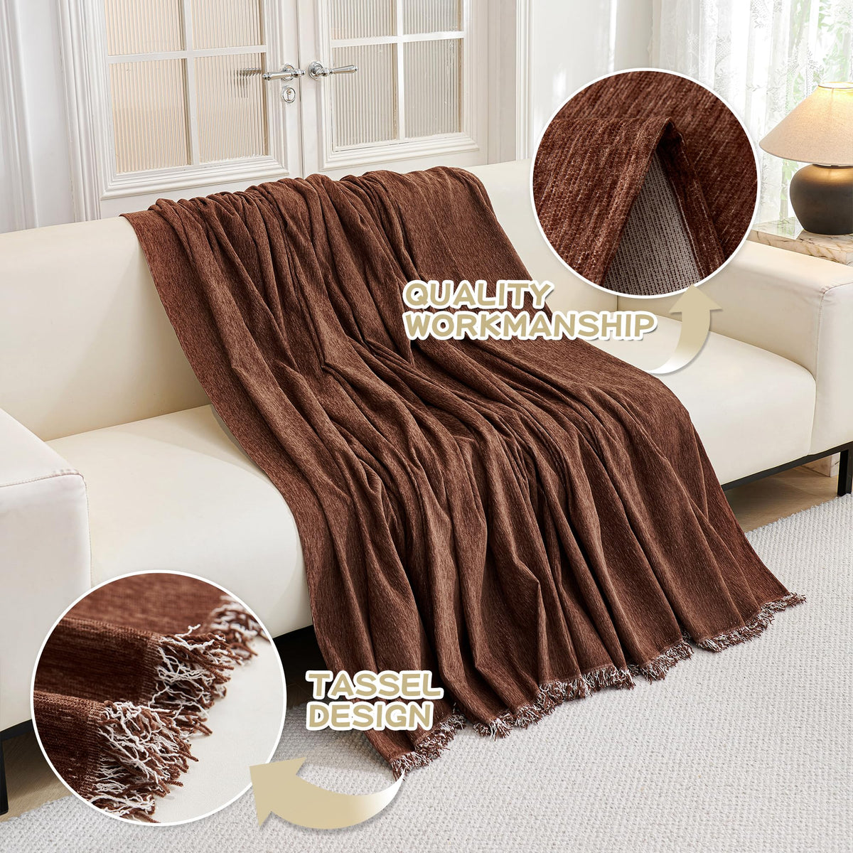 MYSKY HOME tassel-trim detail adds decorative flair while protecting furniture.