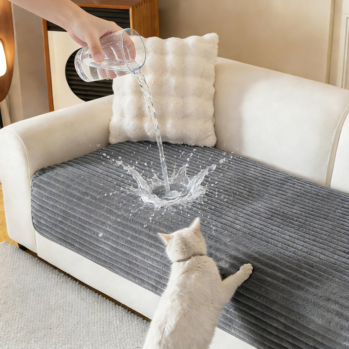 MYSKY HOME waterproof couch cover protecting a 3-cushion sofa from spills and stains