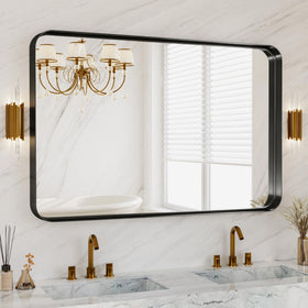 MYSUNORIA 48x30 black metal framed mirror, front view for a spacious vanity.