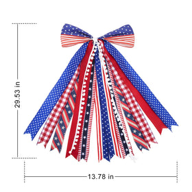 Mythcloud American flag ribbon bow for wreath provides bold color for outdoor and indoor spaces.