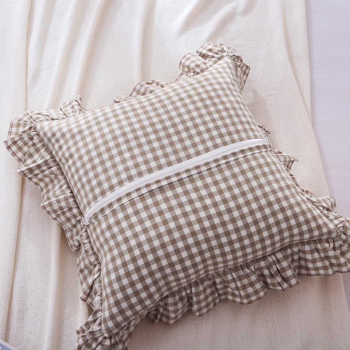 Mywinlle farmhouse ruffle texture close-up enhances romantic living room vibes.