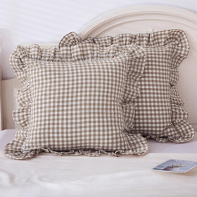 Mywinlle taupe plaid pillow cover with ruffle texture adds cozy farmhouse charm to any sofa