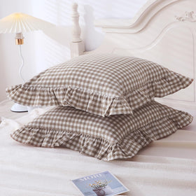 Mywinlle taupe-white plaid set suits bed and sofa for versatile decorating