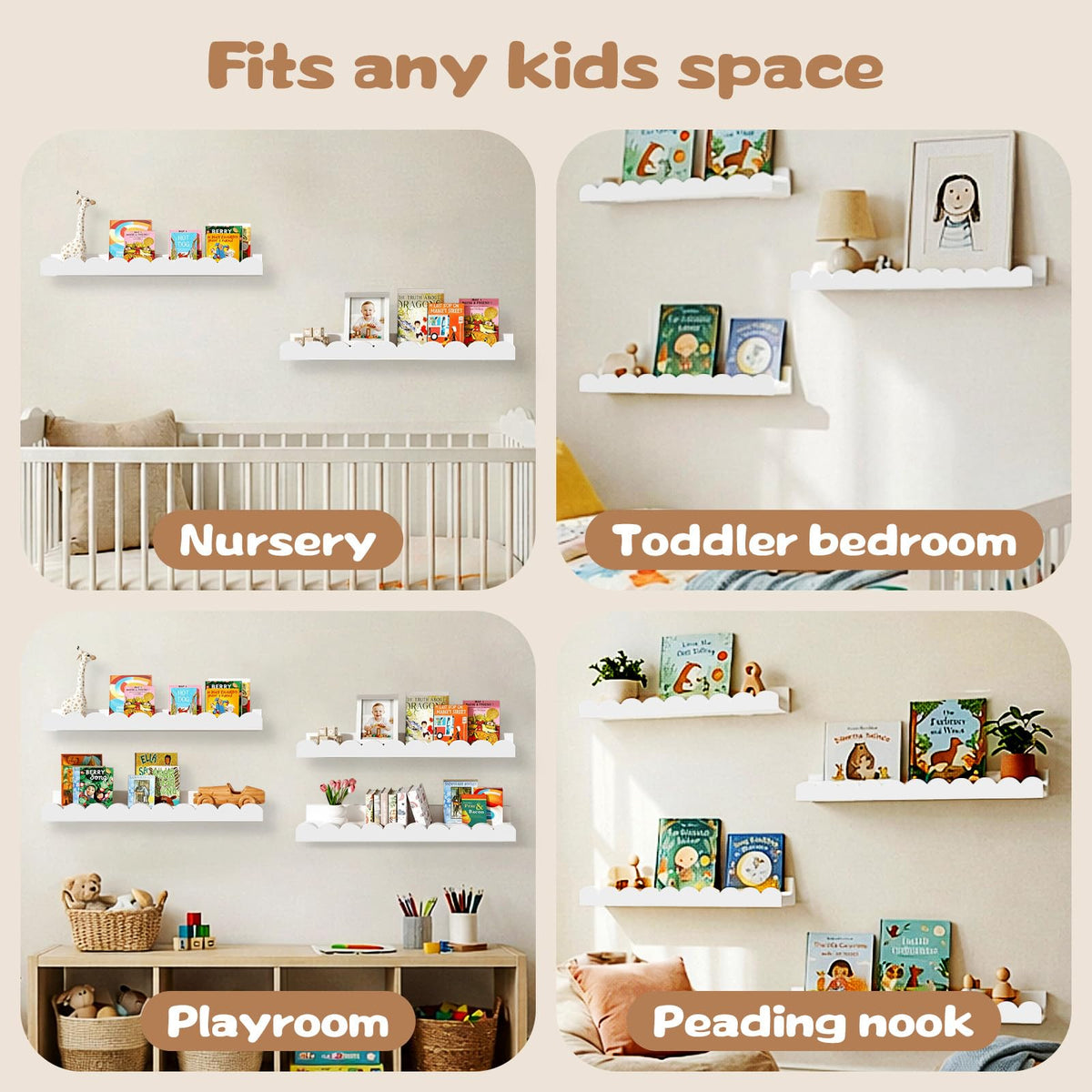 MZJZBN organized playroom with wall-mounted shelves free of floor clutter.