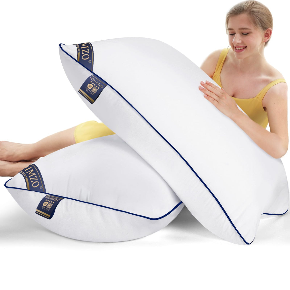 MZOIMZO king-size two-pack pillows on bed offering balanced neck support