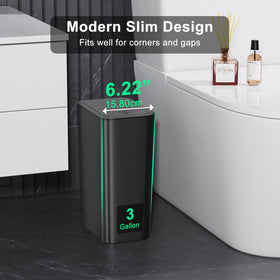 N. NETDOT 3-gallon bathroom trash can with secure lid keeps pets out.