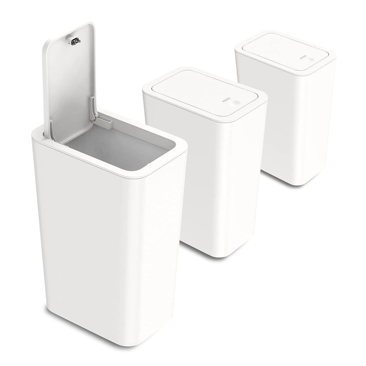 N NETDOT 3 Pack 10L trash can with pop-up lid in off white, ideal for tight spaces.