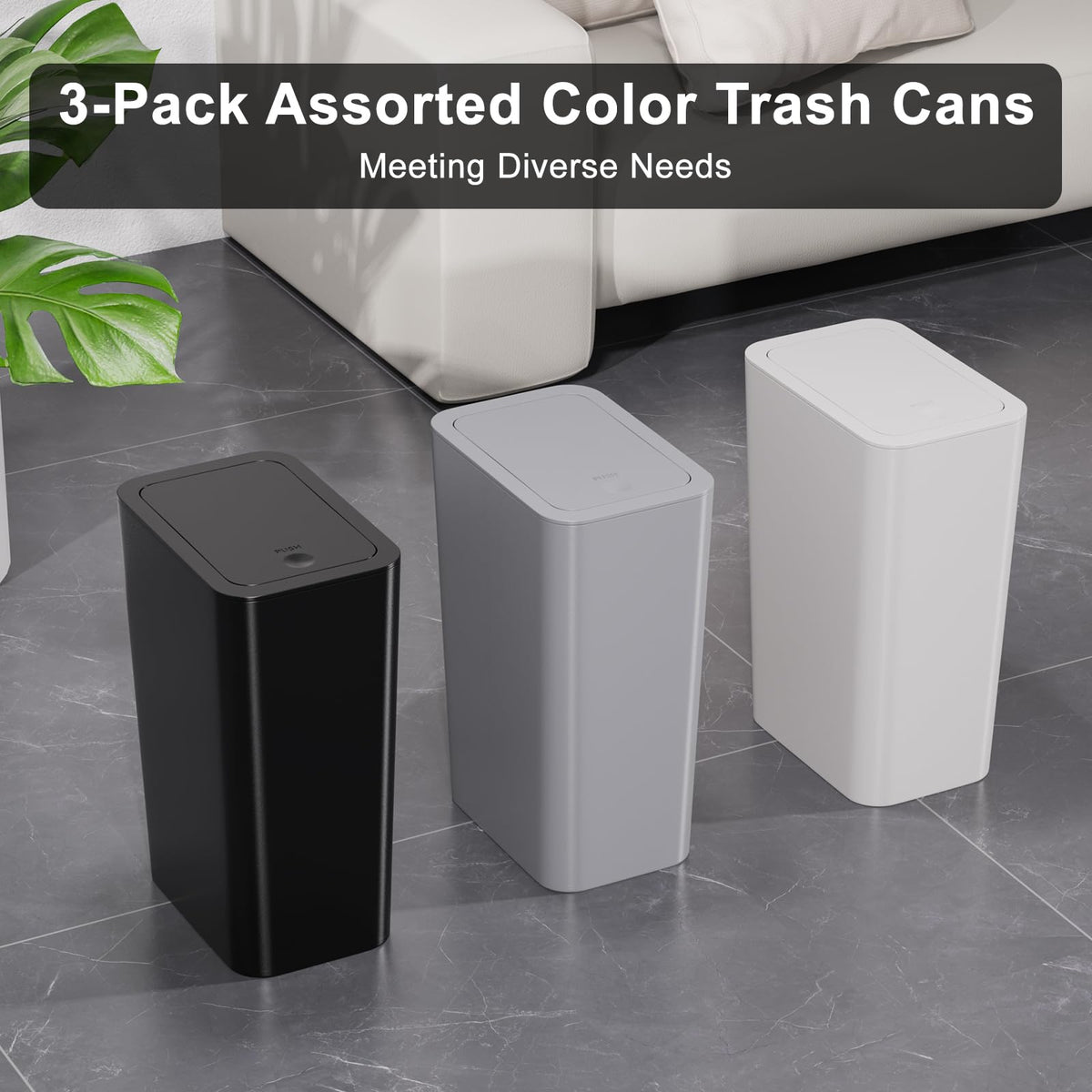 N. NETDOT modern design chic trash can set complements contemporary interiors.