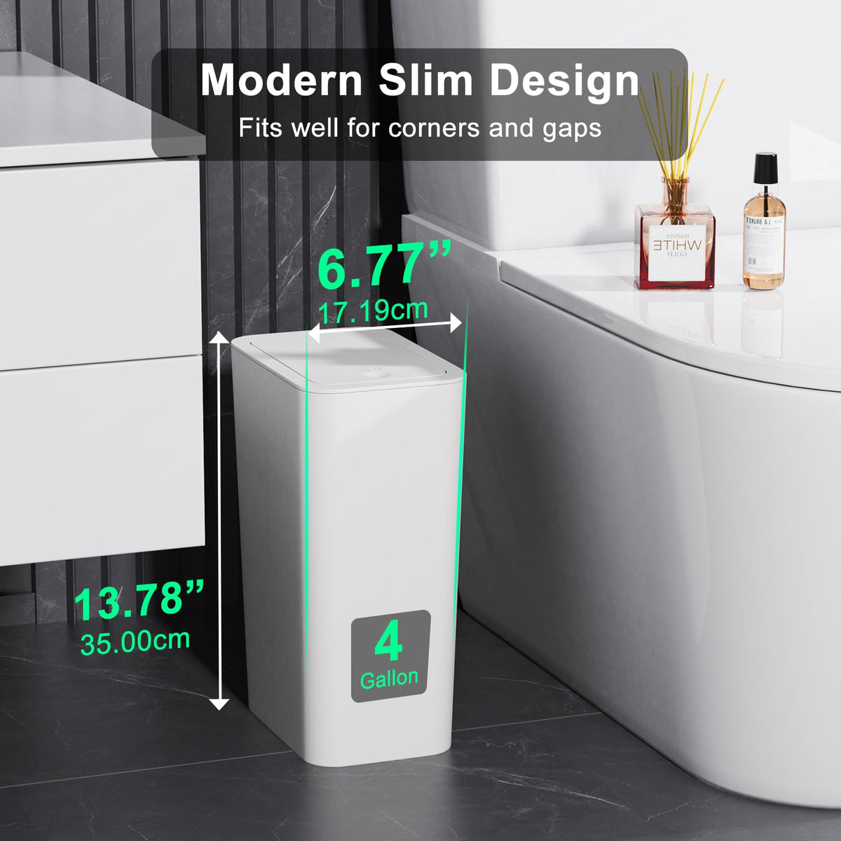 N. NETDOT slim modern trash bin fitting in cabinet