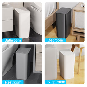 N. NETDOT narrow-space trash can fits tight bathrooms or desks.