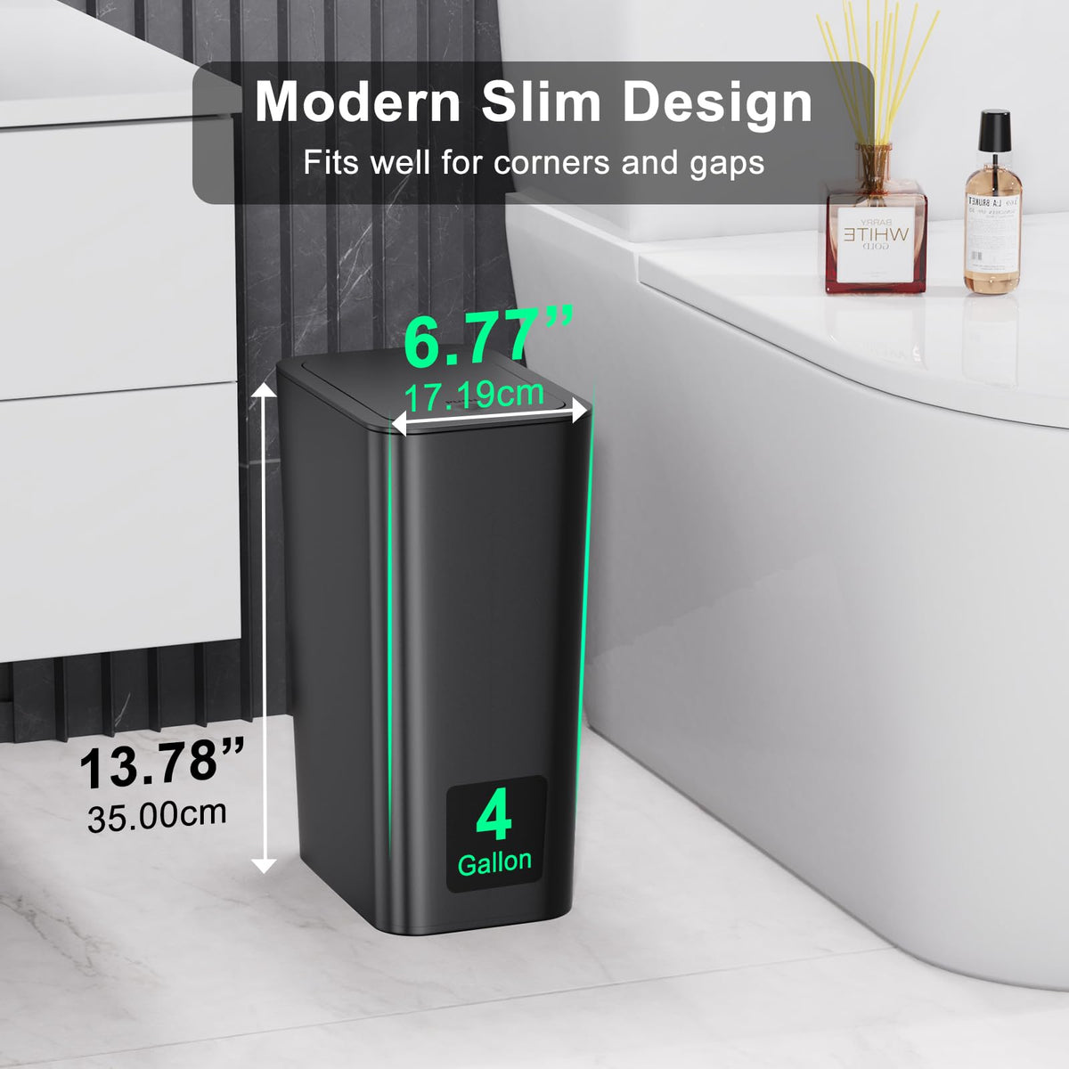 N. NETDOT slim rectangular trash bin with compact design for cabinets and sinks