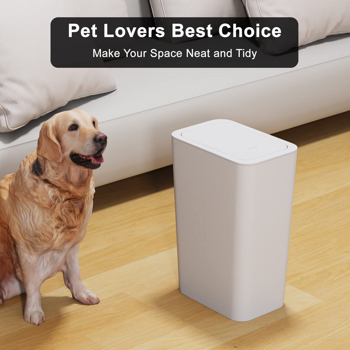 N. NETDOT slim trash bin with lid designed for easy kitchen cleanup.