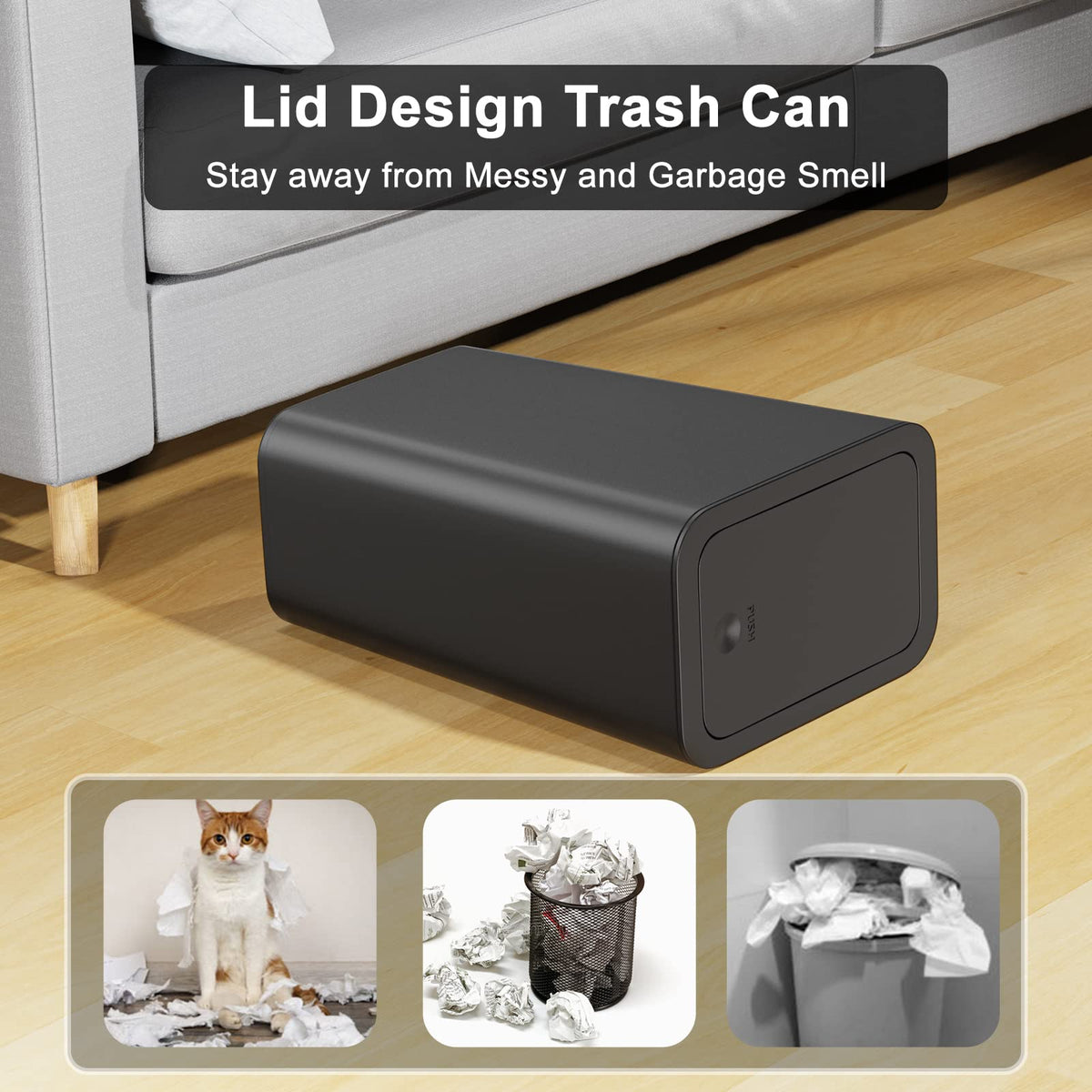 N. NETDOT slim trash bin offers odor control in tight under-sink nooks.
