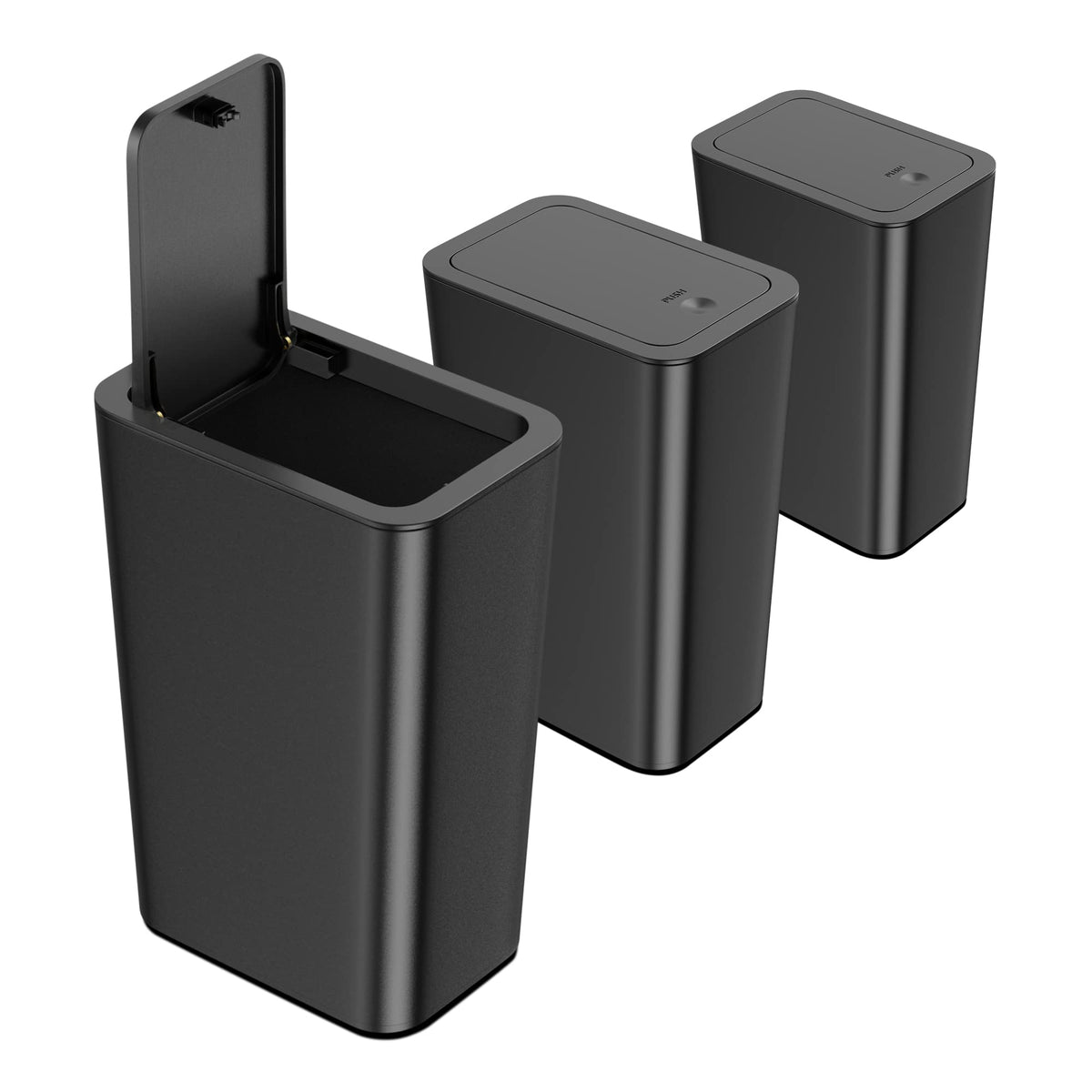 N. NETDOT slim trash can with lid for a clean, pet-proof bathroom.