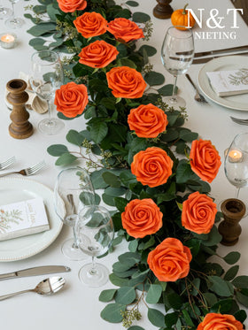 Roses with leaves and an aroma card for a fresh, inviting feel.