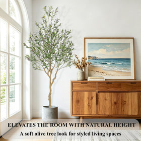 Nafresh tall olive tree stairs foyer decor invites calm atmosphere.