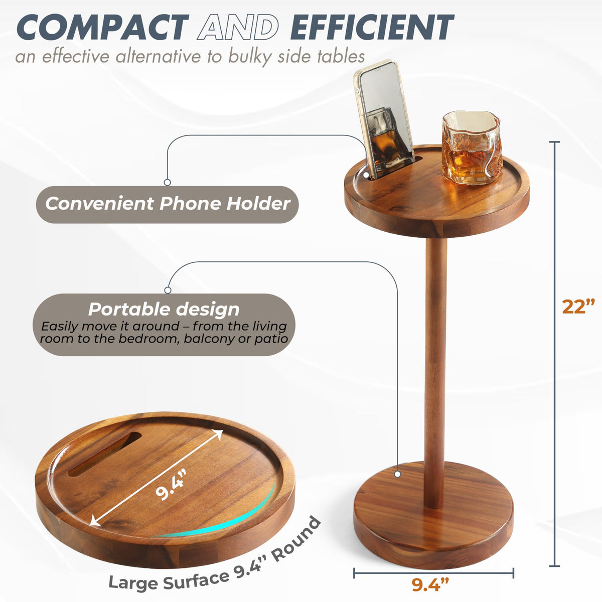 NAGAWOOD phone holder table features a deep groove to cradle devices.