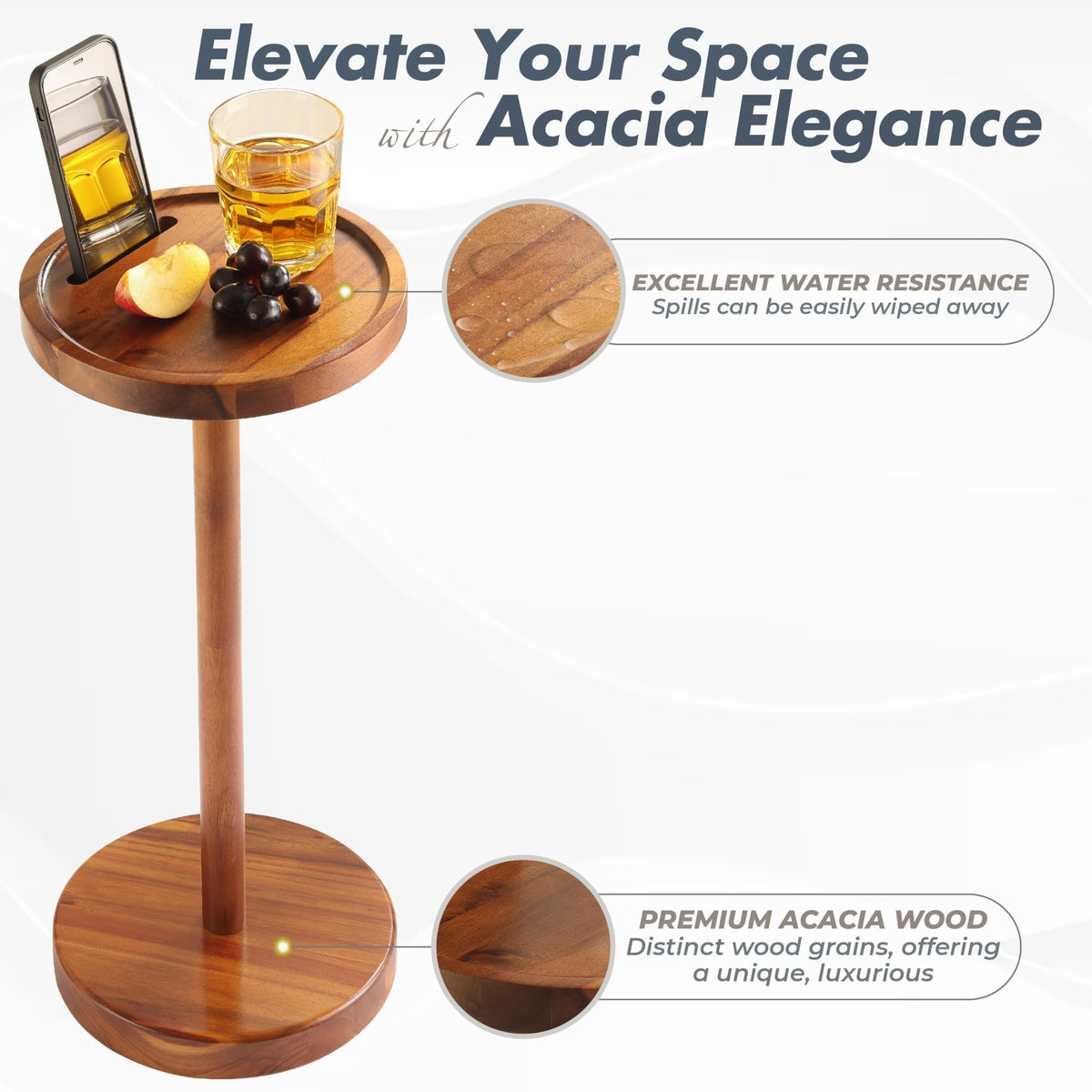 NAGAWOOD weighted-base side table offers stable support for beverages.