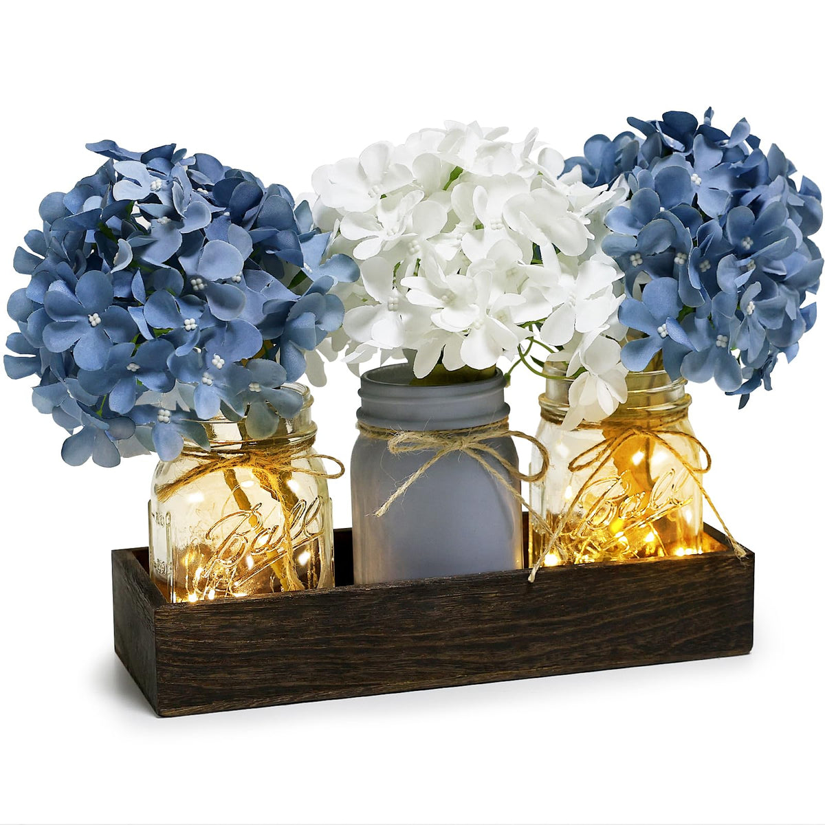 Nagobi mason jar centerpiece with wood tray adds rustic charm to dining