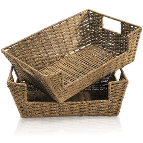 Nagpew open front basket in brown paper rope on a shelf for easy access