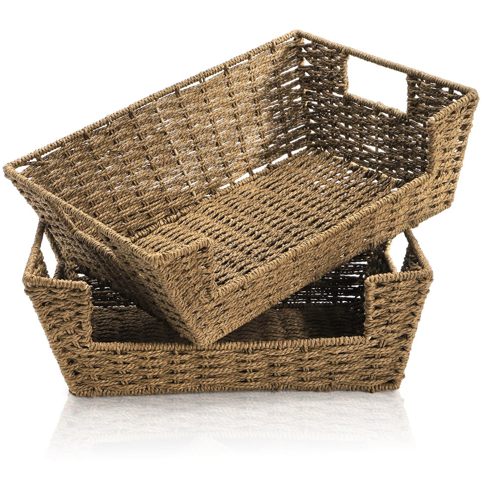 Nagpew open front basket in brown paper rope on a shelf for easy access