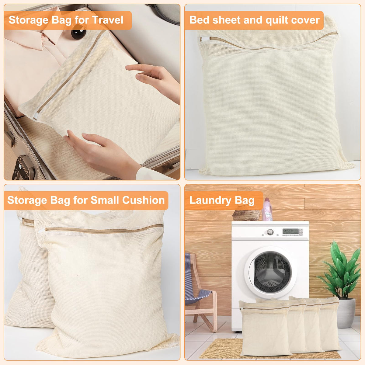 NAHADS packaging includes four large cotton mesh laundry bags.