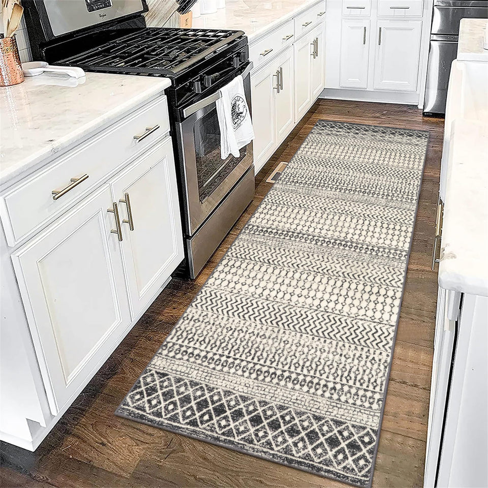 Nailttos Moroccan-pattern runner rug; soft faux-wool for cozy hallways.