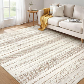 Nakagishi area rug with living room boho pattern, adds cozy warmth and style to your space.
