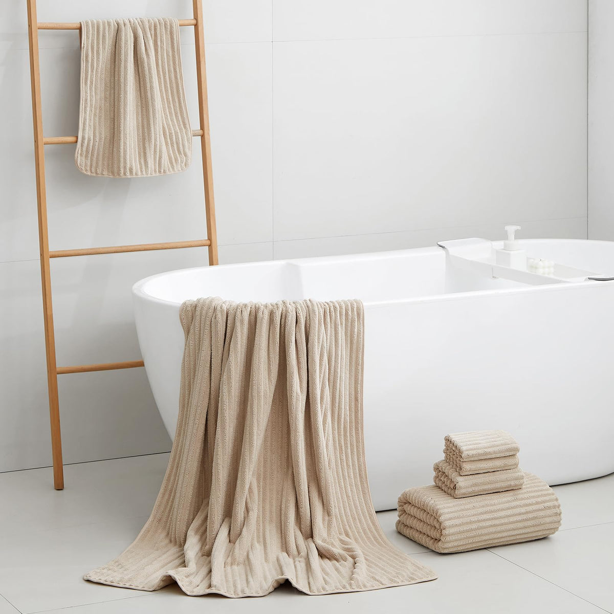 NALIVO beige bath towel set ultra-soft microfiber for daily spa-like drying